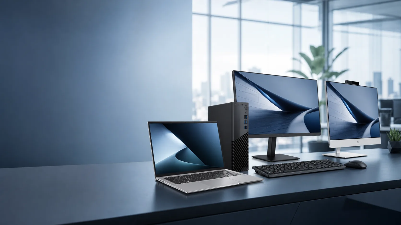 ชุดอุปกรณ์ ASUS Business ในสำนักงานสมัยใหม่